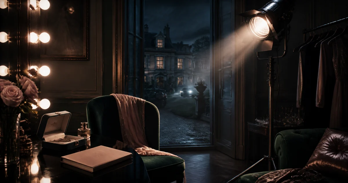 An original elegant portrait of an anonymous woman entering a shadowy country-house gathering